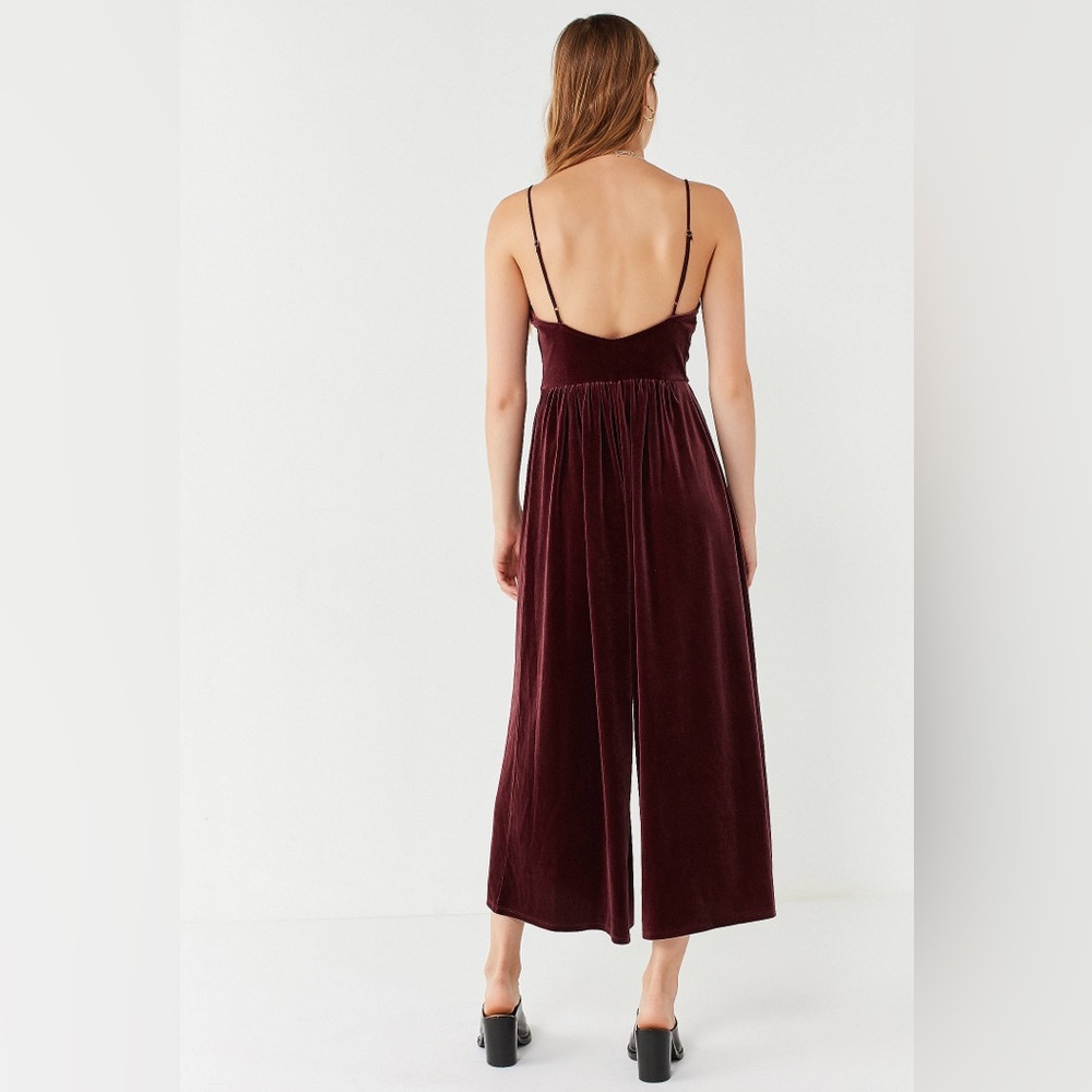 UO Purple Velvet Wide Leg Jumpsuit Small Straight Neck Y2K Party - Picture 2 of 6